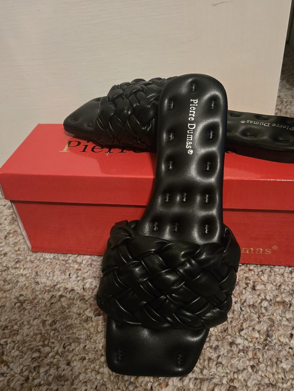 Pierre Dumas Starling Cloud  Black Braided Slide Sandals
